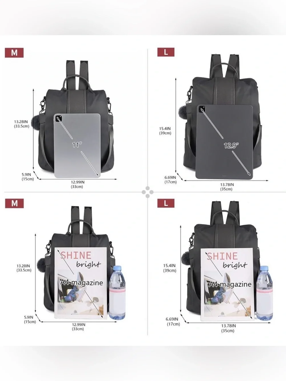 Convertible Grey Two-Tone Backpack Tote - Women's Bag